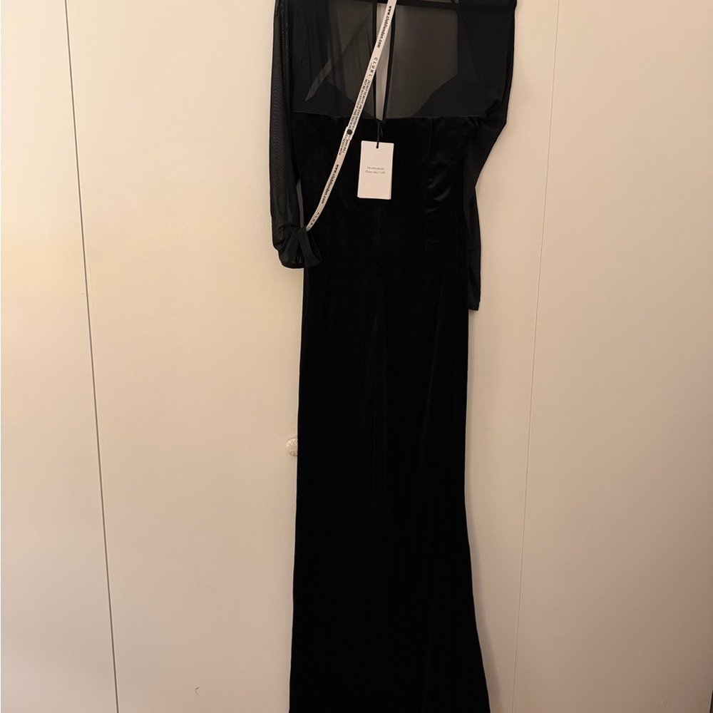 Club L London Black Long Sleeve Mesh Evening Gown with Embellished Bandeau - Picture 8 of 9